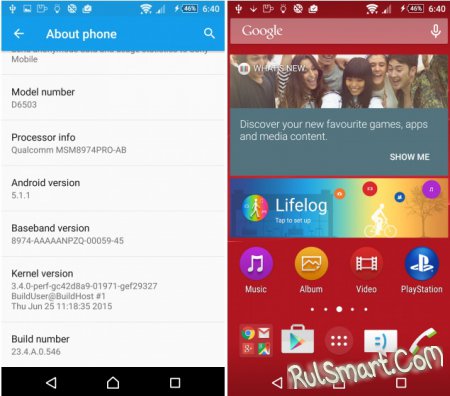 Sony Xperia Z2   Android 5.1.1 Lollipop