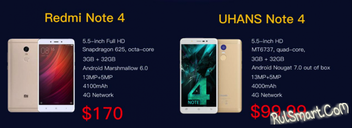 UHANS Note 4    Xiaomi Redmi Note 4   $59,99
