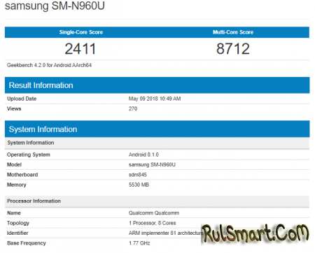 Samsung Galaxy Note 9  6 :    GeekBench