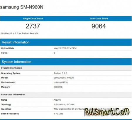 Samsung Galaxy Note 9  Exynos 9810:    Geekbench